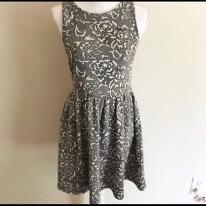 Grey Floral sleeveless fit and flare dress
